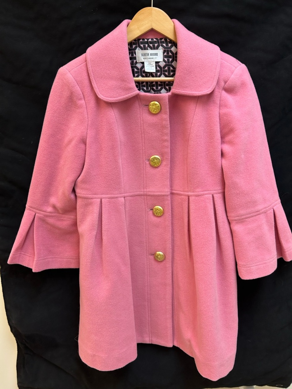 Skirtin Around Women's Pink Pea Coat with Gold Buttons